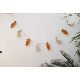 DeKulture Handmade Premium Wool Felt Easter Bunny and Carro Garland Eco Friendly Eastertide Wall Hanging Home Office Wedding Party Holiday Decoration Banner |48 Inches