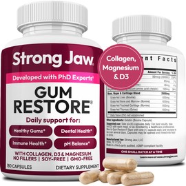 Strong Jaw Gum Restore for Receding Gums - Teeth Magnesium Supplements, Oral Care, Remineralizing Dental Vitamins for Adults, 1 Month Supply