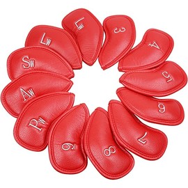 Premium Vegan Leather Iron & Wedge Head Covers - Golf Club Head Covers - Set of 12 - Fit Most Irons - RED