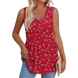 Tank Top for Women Plus Size Women's Clothing Babydoll Maternity Clothes Summer Tops for Women Beach Vacation Outfits Red White Spot 2XL