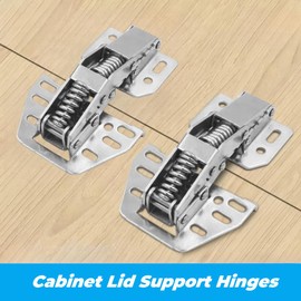 XINHAITC 2 Pcs Cabinet Lid Support Hinges Swing Up Flap Hinge Lid Stay Lift Up Buffer Hinge, ​Folding Hinge with Screws Furniture Concealed Hinge for Cupboard Bookcases Caravans