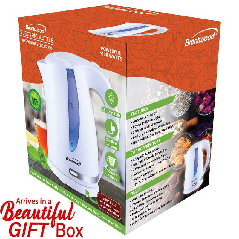 Brentwood 1100W 1.7L BPA Free Cordless Electric Kettle with Concealed