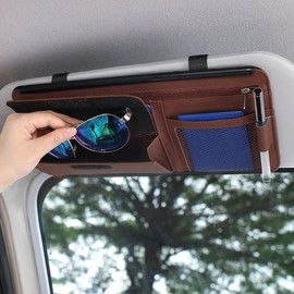 JEYODA Sun Visor Organizer Auto Interior Accessories Storage Pocket With Multi-Pocket Net Zippers (Style 2-Brown)