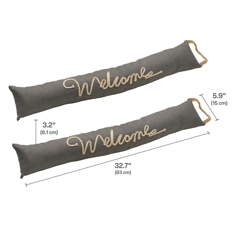 Gray Fabric Welcome Draft Stoppers, 32.68x3.15x5.91Inch, Set of 2