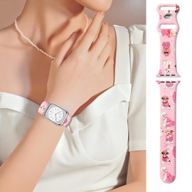 BALQOIFD Sport Bands Compatible with iWatch Band 38mm 40mm 41mm, Funny Soft Wristband Waterproof Replacement Sport Strap for iWatch Bands Series 9 8 7 6 5 4 3 2 1 SE Ultra Pink Cute Dogs