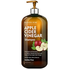 MAJESTIC PURE- Champú de vinagre de sidra de manzana: restaura el brillo y reduce la picazón del cuero cabelludo, la caspa y el frizz. Sin sulfatos.