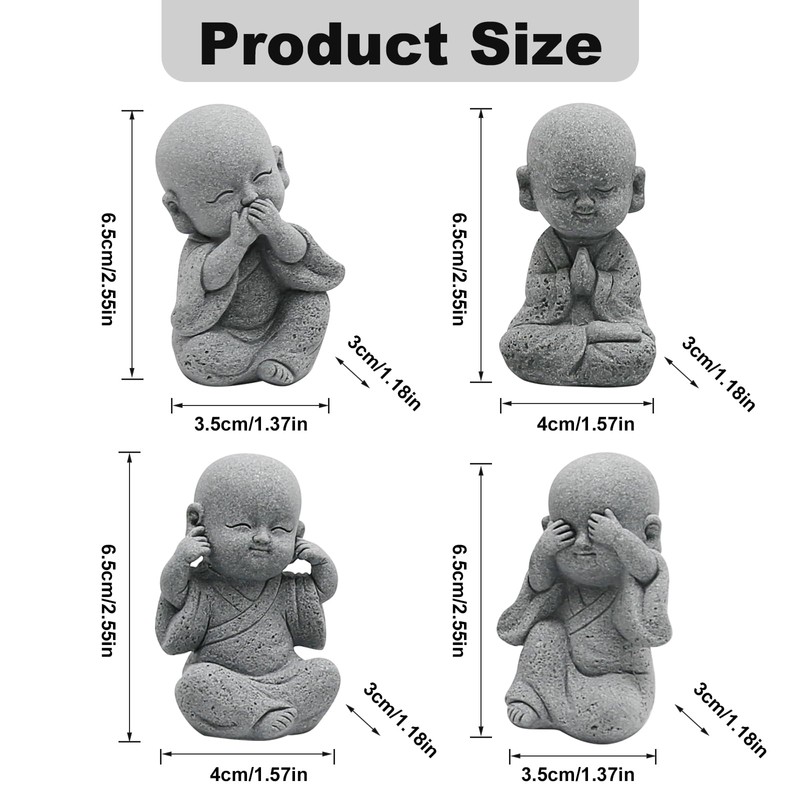 VIKKSAER Cute Buddha Statue, Sandstone Smiling Sculptures Home Feng Shui