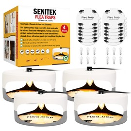 4 Pack Flea Traps for Inside Your Home, Original Indoor Flea Light Bed Bug Killer w/ 12 Sticky Pads & 12 Light Bulb Refills Replacement, Odorless Insect Infestation Treatment Trap Lamp for Kid Pet