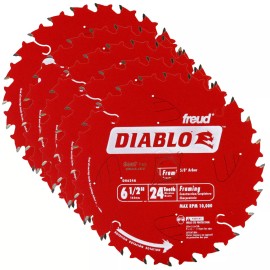 Freud 5-Pack Freud D0624A Diablo 6-1/2-inch 24T ATB Perma-Shield Framing Saw Blades