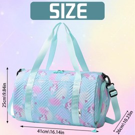 AUNGKWANG Unicorn Yoga Bag, Sports Bag, Girls' Unicorn Yoga Bag, Travel Bag, Swimming Bag, Waterproof Gym Bag, Sports Backpack, Training Bag with Shoe Compartment & Wet Compartment, Green, Sports bag
