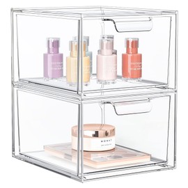 STORICANS Stackable Storage Drawers, Acrylic Makeup Organiser Storage Drawers Plastic Organizer Drawers,4.5" all Organize Cosmetics Beauty Box with Handles for Dresser, Bathroom,Clear 2 Pack