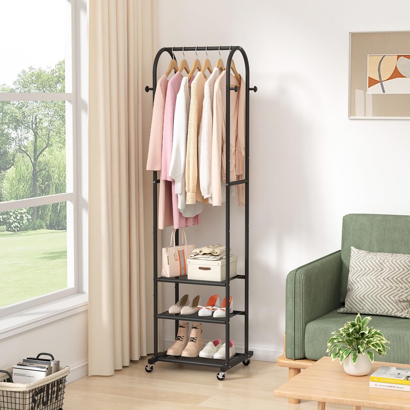 Kaitiemoo Heavy Duty Clothing Rack With Wheels,Modern Garment Rack With