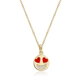 Meissa Smile Face Pendant Necklace for Women Teen Girls Cute Round Diamond Chain Neckace Happy Smile Charm Necklace Jewellery Gift, Gold