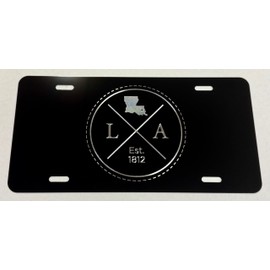 Diamond Etched State of Louisiana LA Car Tag Black Metal Front License Plate