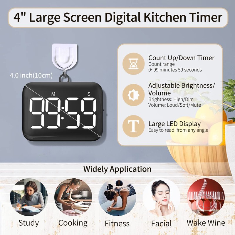 NOKLEAD Digital Kitchen Cooking Timer - Magnetic Countdown Count Up