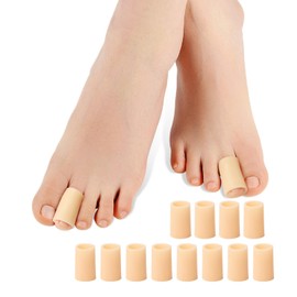 Povihome Toe Sleeves, Toe Protectors, 12 Pack Toe Tube Pads for Hammer Toe,Stubbed Toe,Corns, Calluses Protect (Medium Size, Beige)