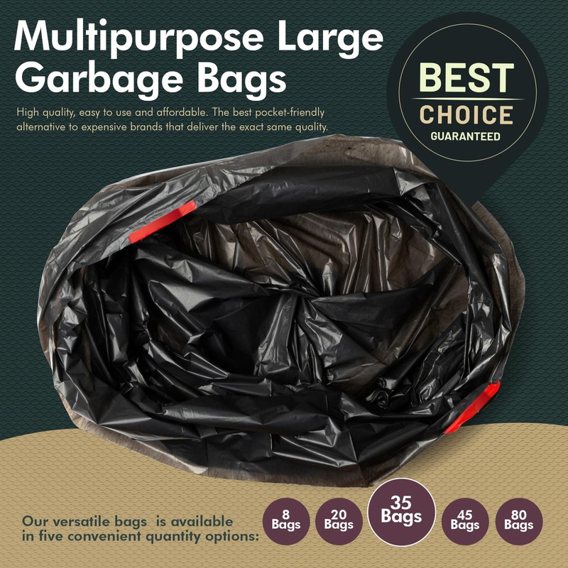 PAMI Large 30-Gallon Drawstring Trash Bags [35-Pack, Black] - Multipurpose