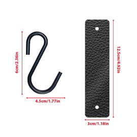 SHYSBV S Hooks with Leather Loop, Black Metal Hooks for Kitchen, Balcony, Bathroom, Wardrobe & Pram - Robust & Versatile Pack of 4, 10.5 x 2.5 cm