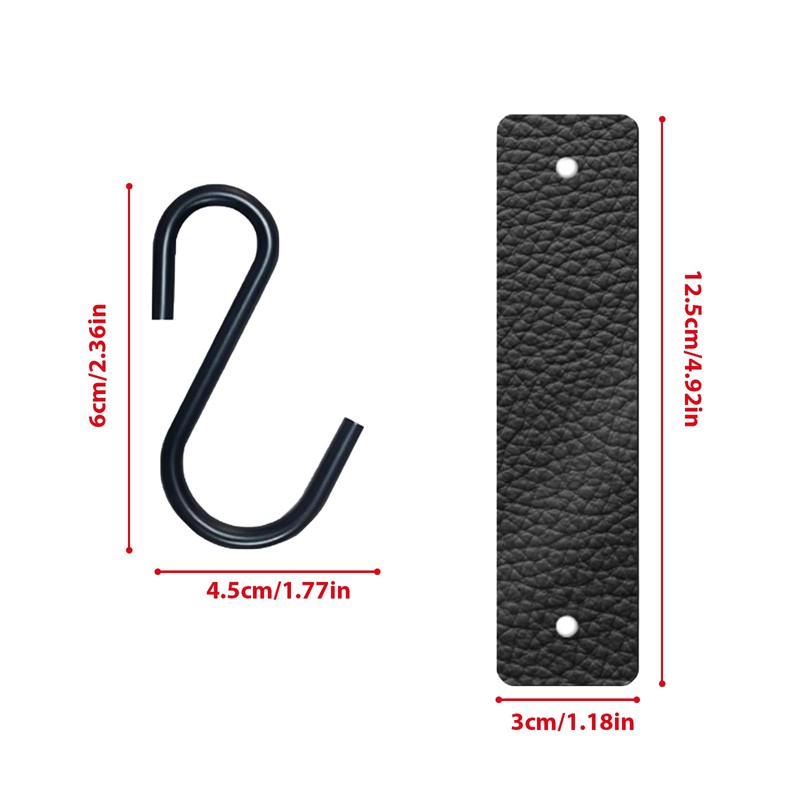 SHYSBV S Hooks with Leather Loop, Black Metal Hooks for