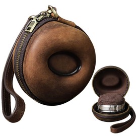 EURYNOME Single Watch Roll Case - Genuine Leather Watch Box With Leather Wrist Strap - Zipper Watch Travel Case Box - 1 Display