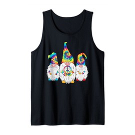 Retro Vintage Three Hippie Gnomes Tie Dye Hat Peace Gnome Tank Top