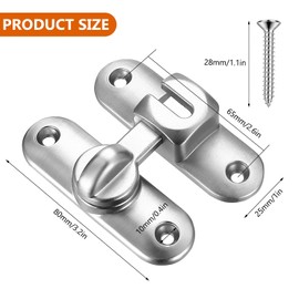 Sliding Lock Door Latch, Sliding Door Bolt for Sliding Doors, Sliding Door Lock, 90/180 Degree Deadbolt Lock Flip Latch Gate Latch Lock for Barn Door, Garden Window (Silver)
