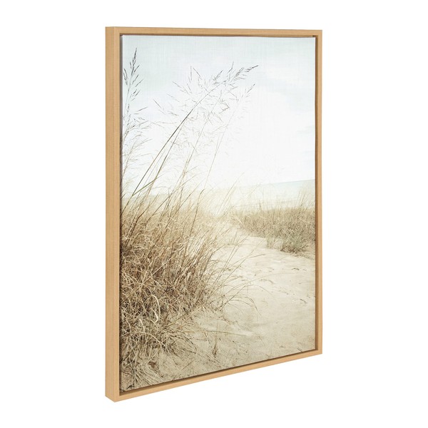 Kate and Laurel Sylvie Beach Grasses Framed Canvas Wall Art by Emiko and Mark Franzen of F2Images, 23x33 Natural, Ocean Beach Grass Sand Art for Wall