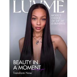 LUVME HAIR Clip in Hair Extensions, Silky Straight Human Hair Clip in Extensions for Women, Natural Black Hair Extensions, 70g 3pcs 22 Inch