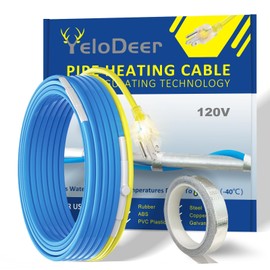 12 FT Heat Tape for Water Pipes Freeze Protection, YeloDeer Self Regulating Heat Trace With Thermostat, Heating Cable for Metal Plastic Pex Pipes Keeps Water Flowing at -40°F 5W/Ft, 120V