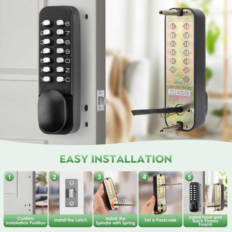 ANNFUZ Pure Mechanical Keyless Entry Keypad Door Knob Lock,Double-Sided Combination&Handle