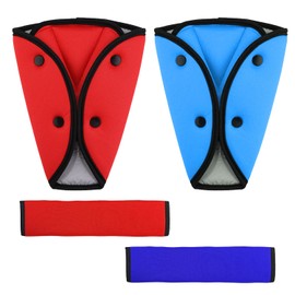 2 Stück Sicherheitsgurtpolster Und 2 Stück Auto-Schultergurte, Schnallenschutz Für Kindersitz, Auto-Sicherheitsgurtschutz, Gurtversteller, Kindersicherheitsgurt-Clip (Rot, Blau)