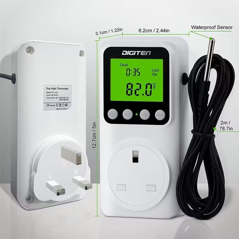 Digital Day-Night Thermostat, 15A Day-Night Temperature Controller, Support Heating/Cooling Mode,