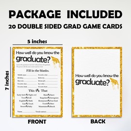 Graduation Game Card Class of 2025, 20 Pcs How well do you know the graduate Game Cards, 2025 Graduation Games for Senior High School College Graduation Party Activities and Decorations (5 x 7In)- A05