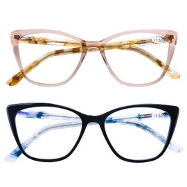 AQWANO Stylish Cat Eye Computer Reading Glasses Designer Blue Light Block Eyeglasses Readers Anti UV400 Digital Eyestrain for Women, 2.0
