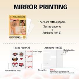 TransOurDream Tru-Temporary Tattoo Stickers Clear A4 5 Sets (A+B) Inkjet/Laser Printer Printable Temporary Tattoo Paper Transparent Water Slide Paper Temp Tattoos (08pro-5)