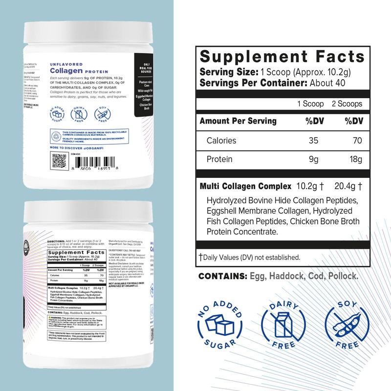 Organifi Unflavored Collagen Powder - Supports Stronger Skin, Nails, and