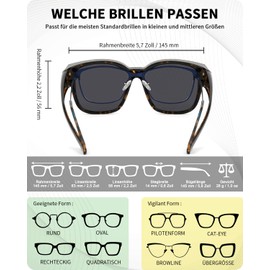 Meeloog Polarised Over Sunglasses for Men and Women, Glasses Wearers, UV400 Protection Sunglasses, Square Sunglasses Driving DEMST0110, D1 Tortoiseshell Frame/Black Lens