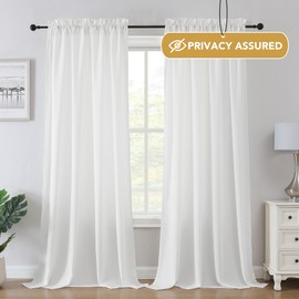 PrinceDeco Sheer Curtains for Living Room No-See-Through Curtains for Windows Light Filtering Semi Sheer Curtains for Bedroom Privacy Window Curtain & Drapes 2Panels Rod Pocket, W132cm x D213cm,White