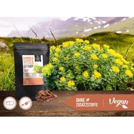 Rhodiola Rosea 10: 1 Extract 100g extract powder 3% Rosavin |naturrein – No Additives | Laborgeprüft [See Picture] | 100g extract = 1000g Rose Root Powder | Resealable Zippbe Utel | Durable To February 2019 | Vegan & Bottled in Germany