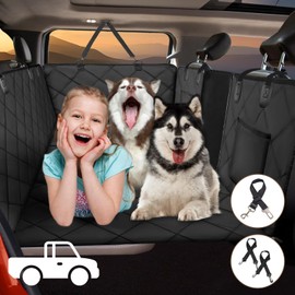 ROUWINNE Back Seat Extender for Dogs Truck-Large Space, Truck Dog Seat Cover Back Seat Hard Bottom Holds 400lbs, Sturdy Pet Seat Covers for Trucks, Waterproof Backseat Dog Hammock for Truck