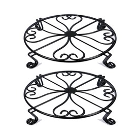 NSYOOMH 2 Pack 10"-12" Rustproof Black Metal Plant Stands Heavy Duty Plants Holder Outdoor Indoor, Round Wrought Iron Flower Planter Pot Stand, Corner Gardening Pumpkin Stand.