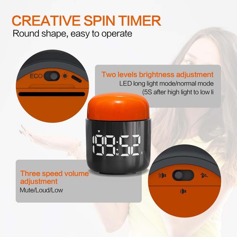 Table Twist Timer, Large LED Display Stopwatch, Silent & Loud