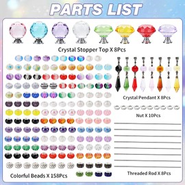 192Pcs DIY Fairy Wand Beaded Garden Stakes Kit, Fairy Garden Stakes Beads and Rods with Sparkling Crystal Pendants, Suitable for Garden Decorative Outdoor Beadable Items(10IN)