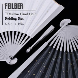 FEILBER Titanium Folding Fan Kung Fu Fan Hand Held Folding Fan Portable Tai Chi Chinese Japanese Fan EDC for Men and Women 5.5"