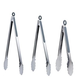 Grill Tongs Set of 3 - Stainless Steel BBQ Tongs with Lock (9, 12, 14 Inch) | Heat Resistant to 600°F | Heavy Duty & Dishwasher Safe for Grilling, Cooking, Salad (Gray)