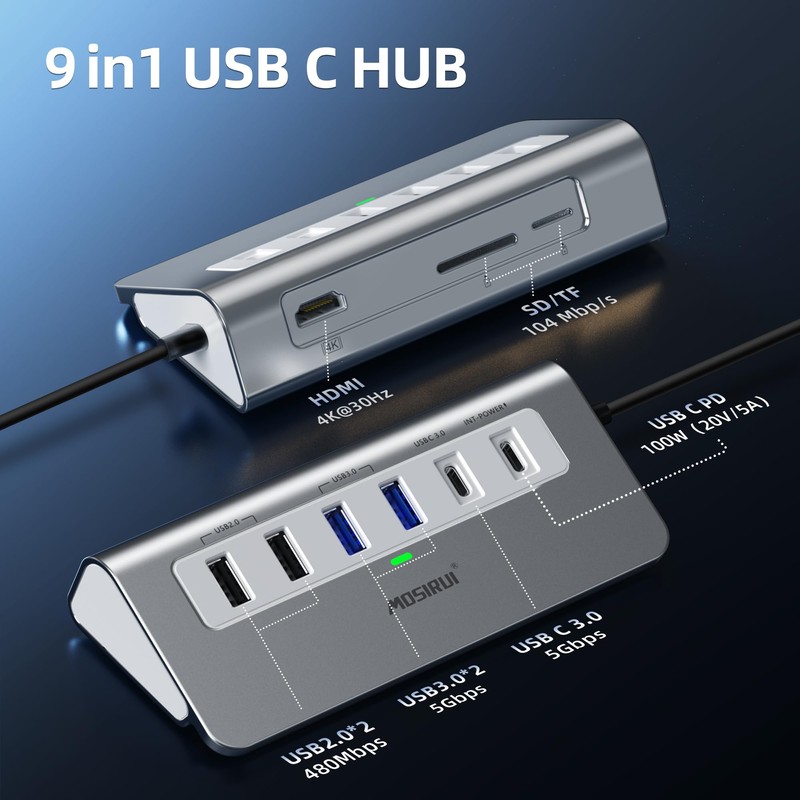 Mosirui 9-in-1 USB C Hub Multiport Adapter Docking Station USB
