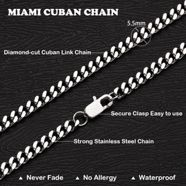 OLARCU Mens 5MM Silver Stainless Steel Miami Cuban Link Chain Necklace for Men (Silver, 20 Inches(Men's Average Length))