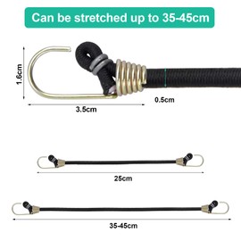 Pack of 15 Rubber Tensioning Rope with Hooks, Tensioning Strap Expander Tarpaulin Tensioner with 2 Hooks, Elastic Luggage Rope, Universal Luggage Straps for Transport, Camping and Outdoor, Black, 26.5