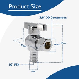 PURAGEIR 10 Pcs Quarter Turn 1/2 Inch Pex x 3/8 Inch Compression Angle Stop Valve, 1/2"Pex x 3/8" OD Compression Angle Shut Off Valve, Solid Brass, Chrome