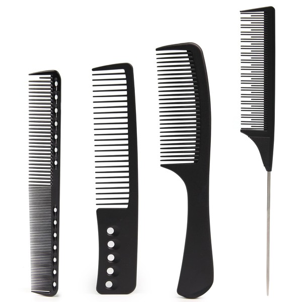 ForceWave 4PCS Professional Comb Set, Wide Tooth, Rat Tail, Fine